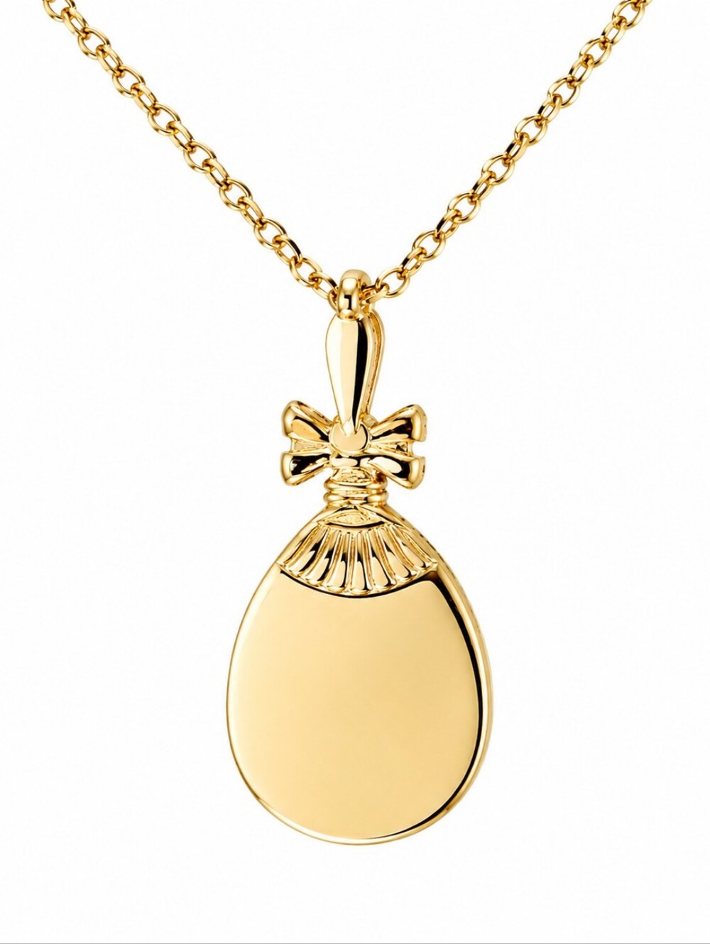 Vintage Gold Tone Perfume Bottle Locket Necklace Bow Pendant